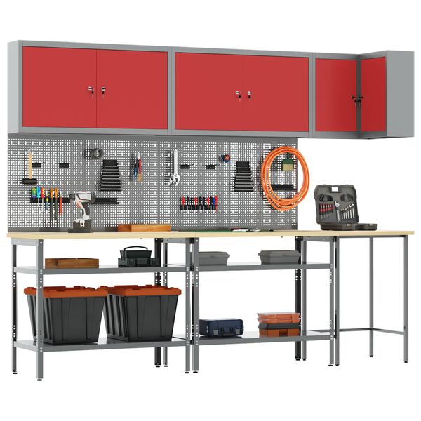 vidaXL Darbo spintos rinkinys su lentyna 10 pcs Raudona ir pilka