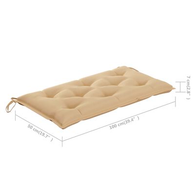 vidaXL Sodo suoliukas su smėlio spalvos pagalvėle, 112cm, tikmedis