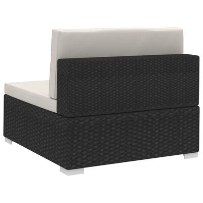 vidaXL Sodo sofos komplektas su pagalvėlėmis, 4 dalių, juodas, ratanas