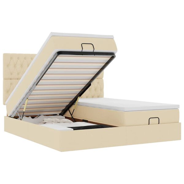 vidaXL Osmanų lovos rėmas su čiužiniais, kreminis, 200x200cm, audinys