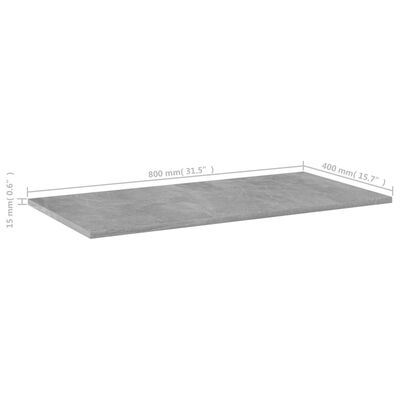vidaXL Knygų lentynos plokštės, 8vnt., betono pilkos, 80x40x1,5cm, MDP