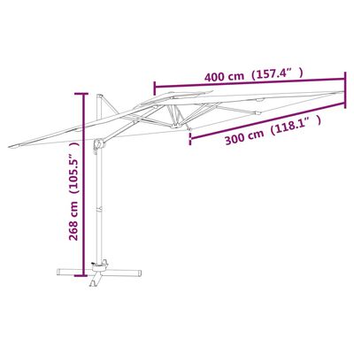vidaXL Gembės formos skėtis su dvigubu viršumi, juodas, 400x300cm