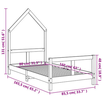 vidaXL Vaikiškos lovos rėmas, 80x160cm, pušies medienos masyvas
