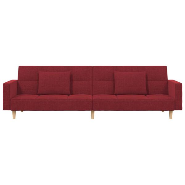 vidaXL Dvivietė sofa-lova su dvejomis pagalvėmis, vyno, audinys