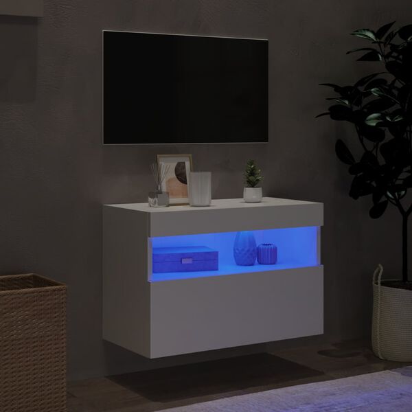 vidaXL Sieninė TV spintelė su LED lemputėmis, balta, 60x30x40cm