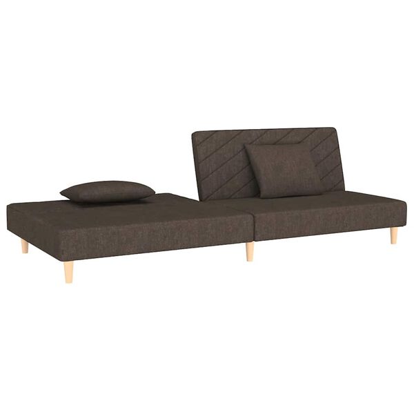 vidaXL Dvivietė sofa-lova dvejomis pagalvėmis, rudos spalvos, audinys