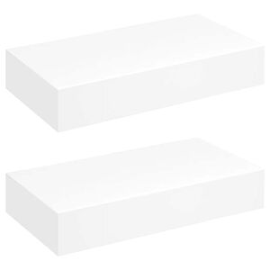 vidaXL Pakabin. sien. lentynos su stalčiais, 2vnt., baltos, 48cm