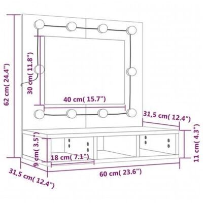vidaXL Veidrodinė spintelė su LED apšvietimu, ąžuolo, 60x31,5x62cm