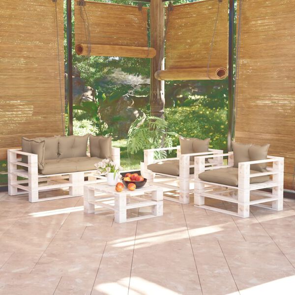 vidaXL Sodo komplektas i&scaron; palečių su pagalvėlėmis, 5 dalių, pu&scaron;is