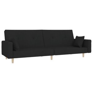 vidaXL Dvivietė sofa-lova su dvejomis pagalvėmis, juoda, audinys