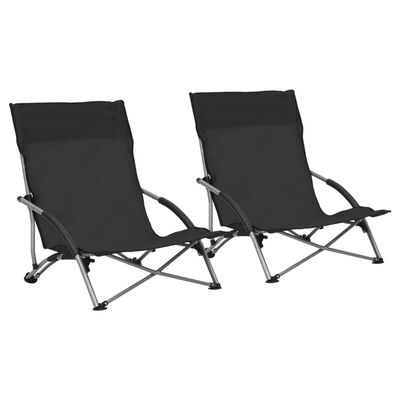 vidaXL Sulankstomos paplūdimio kėdės, 2vnt., juodos spalvos, audinys
