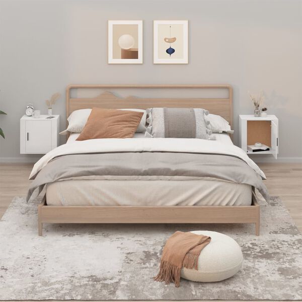 vidaXL Sieninės naktinės spintelės, 2vnt., baltos, 50x30x47cm