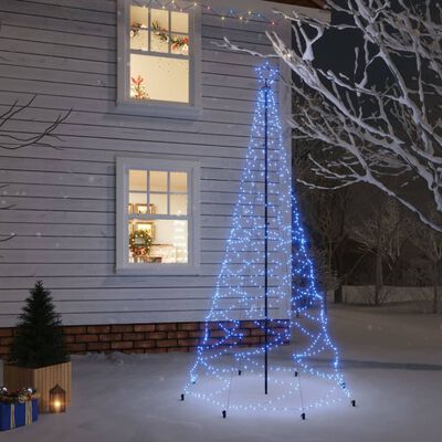 vidaXL Kalėdų eglutė su metaliniu stulpu, 3m, 500 mėlynų LED lempučių