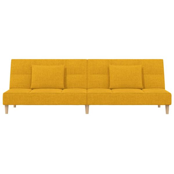 vidaXL Dvivietė sofa-lova su dvejomis pagalvėmis, geltona, audinys