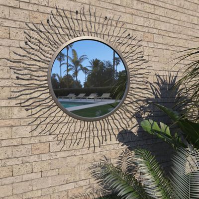 vidaXL Sodo sieninis veidrodis, saulės formos, 80cm, juodas, 245924