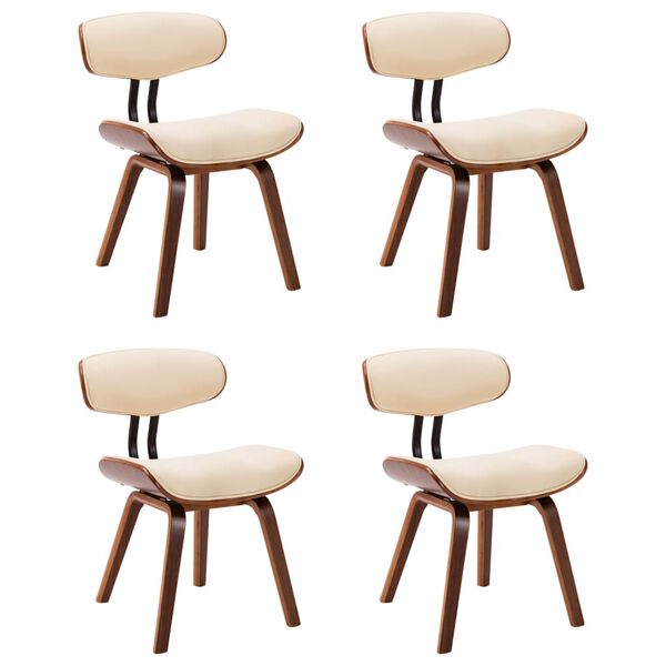 vidaXL Valgomojo kėdės, 4vnt., krem. sp., i&scaron;lenkta med. ir dirbt. oda