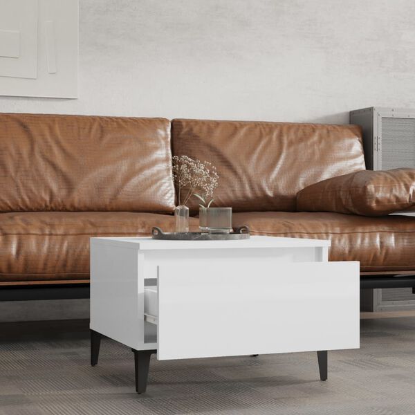 vidaXL Šoninis staliukas, baltos spalvos, 50x46x35cm, mediena, blizgus