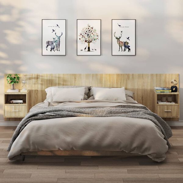 vidaXL Prie sienos montuojamos naktinės spintelės, 2vnt., ąžuolo