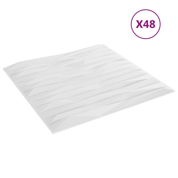 vidaXL Sienų plokštės, 48vnt., baltos, 50x50cm, XPS, 12m², akmens