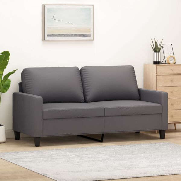 vidaXL Dvivietė sofa, pilkos spalvos, 140cm, dirbtinė oda