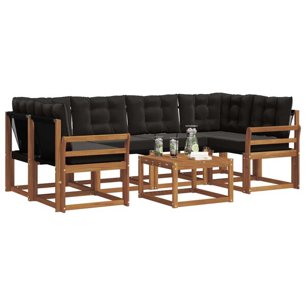 vidaXL Lauko sofos komplektas su pagalve 7 pcs Natūrali ir juoda