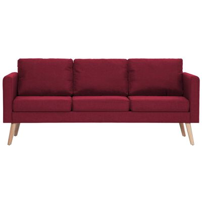 vidaXL Trivietė sofa, vyno raudonos spalvos, audinys
