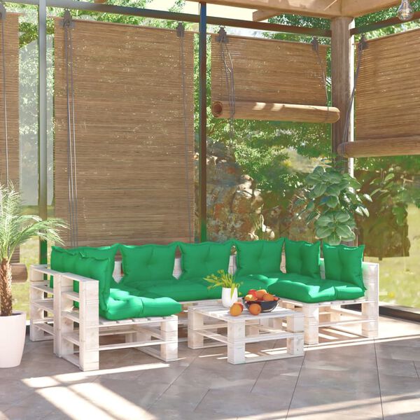 vidaXL Sodo komplektas i&scaron; palečių su pagalvėlėmis, 7 dalių, pu&scaron;is