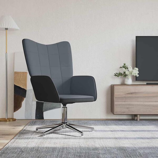 vidaXL Poilsio kėdė, tamsiai pilkos spalvos, aksomas ir PVC