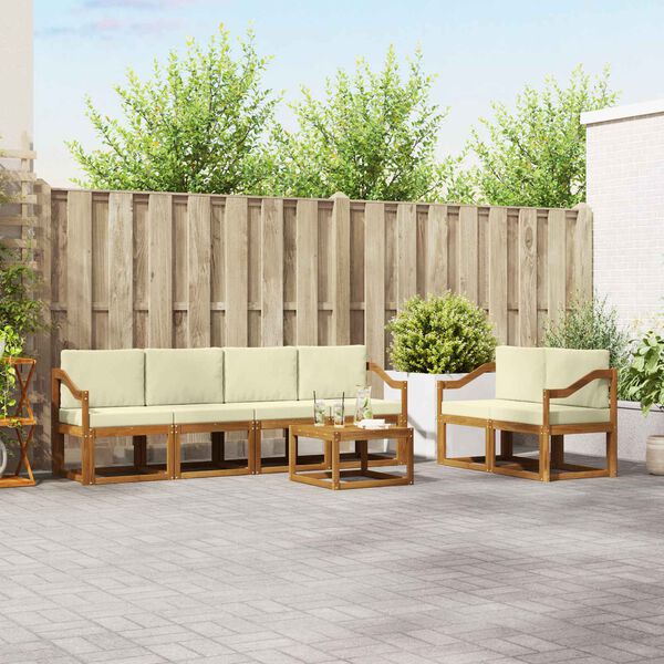 vidaXL Lauko sofos komplektas su pagalve 7 pcs Natūralus ir grietinėlė