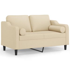 vidaXL Dvivietė sofa su pagalvėlėmis, kreminės spalvos, 120cm, audinys