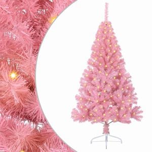 vidaXL Dirbtinis prie&scaron;&scaron;ventinis eglutė su &scaron;viesomis Rožinė 120 cm PVC