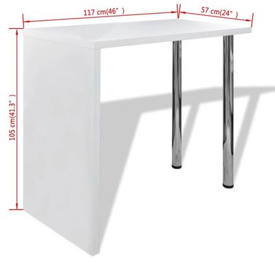 vidaXL Baro stalas, MDF, su 2 plien. kojelėmis, ypač blizgus, baltas