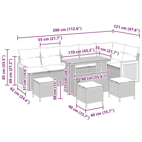 vidaXL Sodo Sofų Rinkinys su pagalve 10 pcs Bežinė ir &scaron;viesiai pilka
