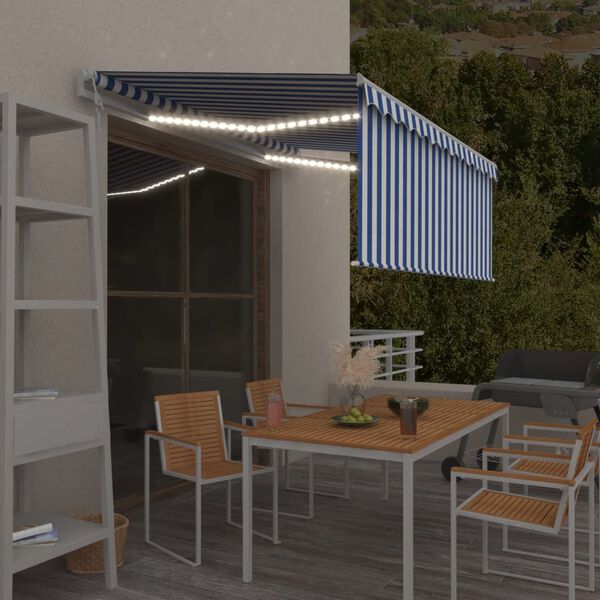 vidaXL Markizė su uždanga/LED/vėjo jutikliu, mėlyna/balta, 3x2,5m