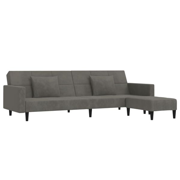 vidaXL Dvivietė sofa-lova su pagalvėmis ir pakoja, pilka, aksomas