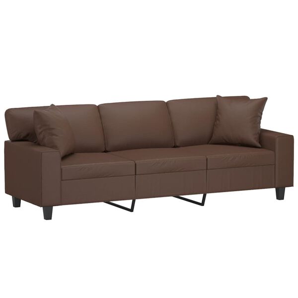 vidaXL Trivietė sofa su pagalvėmis, ruda, 180cm, dirbtinė oda
