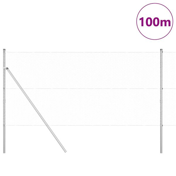 vidaXL Tvora su stulpais Sidabro 1 x 100 m PVC dengtas plienas