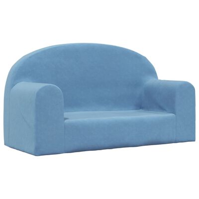 vidaXL Dvivietė vaikiška sofa, mėlynos spalvos, minkštas pliušas