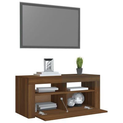 vidaXL TV spintelė su LED apšvietimu, ruda ąžuolo, 90x35x40cm