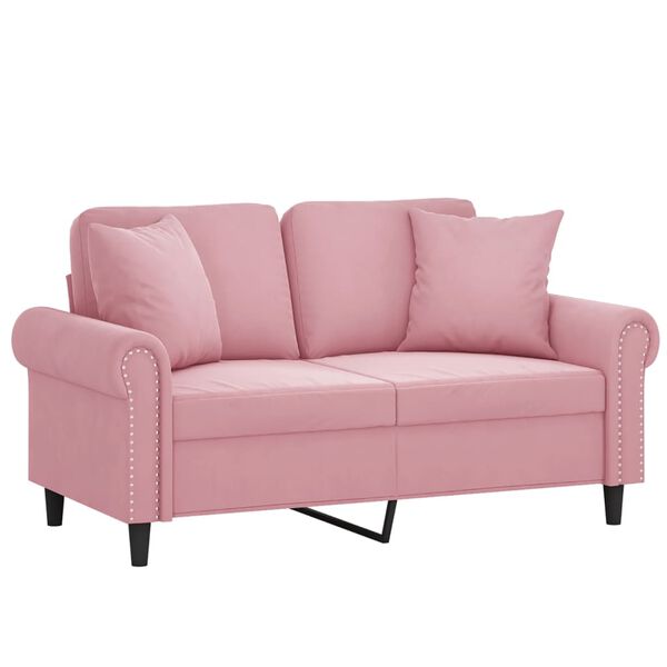 vidaXL Dvivietė sofa su pagalvėlėmis, rožinės spalvos, 120cm, aksomas