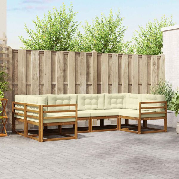 vidaXL Lauko sofos komplektas su pagalve 6 pcs Natūralus ir grietinėlė