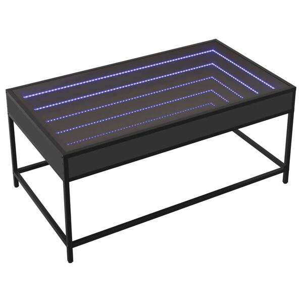 vidaXL Kavos staliukas su Infinity LED lemputėmis, juodas, 90x50x41cm