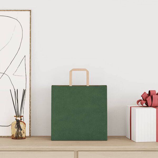 vidaXL Popieriniai mai&scaron;eliai 250vnt. su rankenomis, žalios, 26x17x25cm