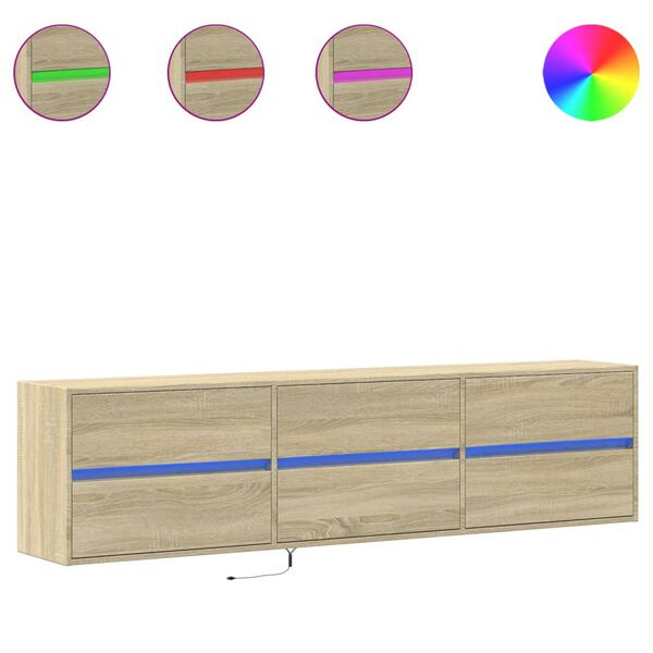 vidaXL Sieninė TV spintelė su LED lemputėmis, ąžuolo, 180x31x45cm