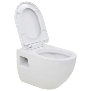 vidaXL Pakabinamas tualetas, keramika, baltas