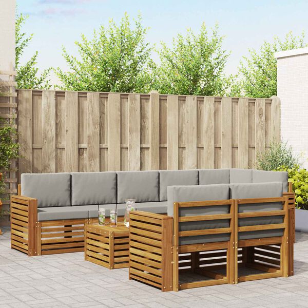 vidaXL Sofų komplektai su pagalve 9 pcs Natūrali ir &scaron;viesiai pilka