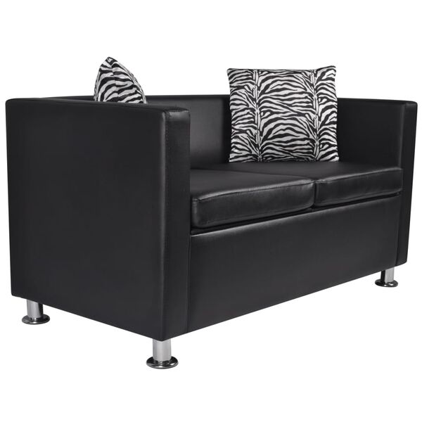 vidaXL Dvivietė sofa, dirbtinė oda, juoda