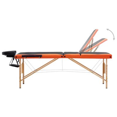 vidaXL Masažinis stalas, juodas ir oranžinis, mediena, 3 zonų