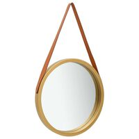 vidaXL Sieninis veidrodis su dirželiu, auksinės spalvos, 50cm