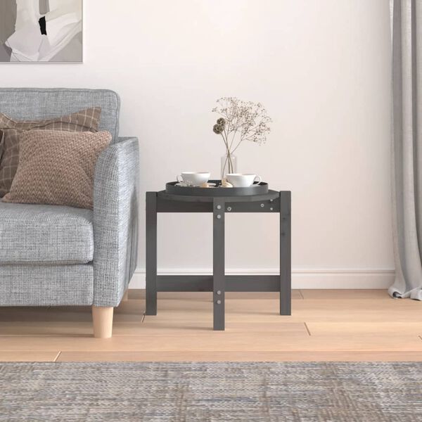 vidaXL Kavos staliukas, pilkas, 52,5x45cm, pu&scaron;ies medienos masyvas